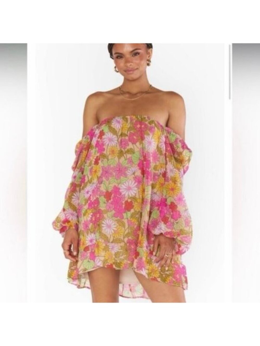 Show Me Your Mumu Carnaby Briar Pink Floral Mini Dress Balloon Sleeve Small